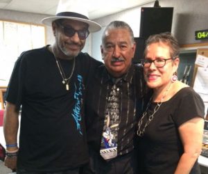 Albert Torres (l.), salsa congress producer, joins Kathy Díaz and Armando Nila at the “Canto Tropical” 30th anniversary show.